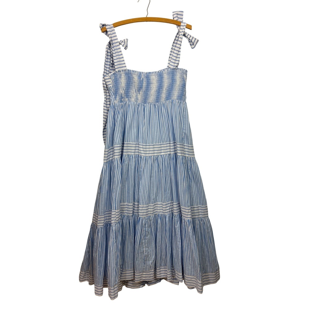 Petal + Pup Bella Blue White Striped Cotton Tiered Maxi Dress Tie Shoulder Large - Picture 3 of 5